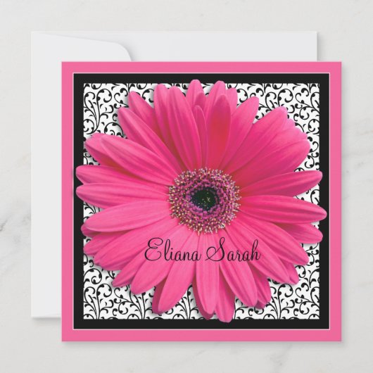 Pink Gerbera Daisy Bat Mitzvah Einladung (Vorderseite)