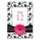 Pink Gerbera Daisy Black Damask Tischnummer Card (Vorderseite)