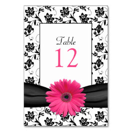 Pink Gerbera Daisy Black Damask Tischnummer Card