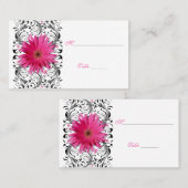 Pink Gerbera Daisy Black Floral Platzkarte (Vorne/Hinten)