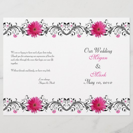 Pink Gerbera Daisy Black Floral Wedding Program (Vorderseite)