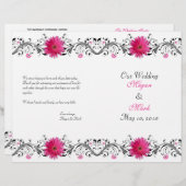 Pink Gerbera Daisy Black Floral Wedding Program (Vorne/Hinten)