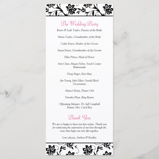 Pink Gerbera Daisy Black Floral Wedding Program Programm (Rückseite)