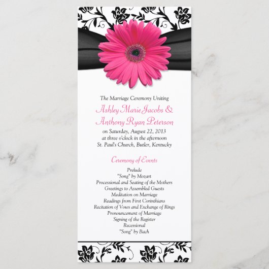 Pink Gerbera Daisy Black Floral Wedding Program Programm (Vorderseite)
