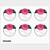 Pink Gerbera Daisy Black Personalisiert Wedding Runder Aufkleber (Blatt)
