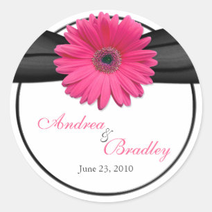 Pink Gerbera Daisy Black Personalisiert Wedding Runder Aufkleber