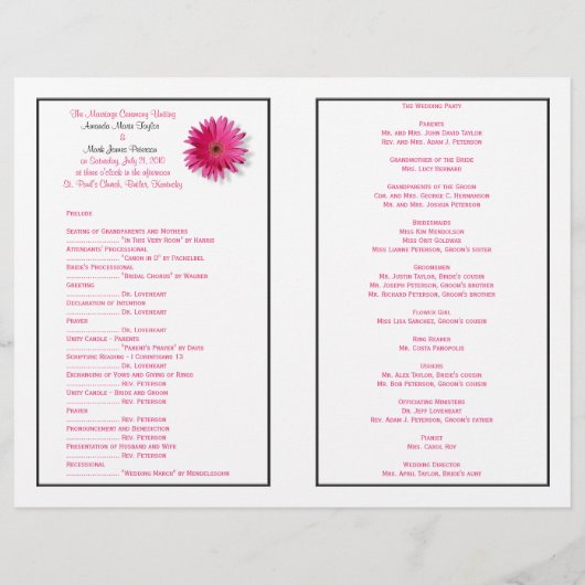 Pink Gerbera Daisy Black Ribbon Wedding Program (Rückseite)