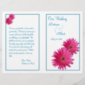 Pink Gerbera Daisy Blue Wedding Program (Vorderseite)