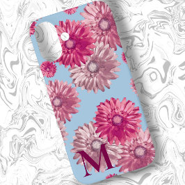 Pink Gerbera Daisy Blume auf Light Blue Floral iPhone 16 Plus Hülle