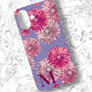 Pink Gerbera Daisy Blume Periwinkle Blue Floral iPhone 16 Plus Hülle