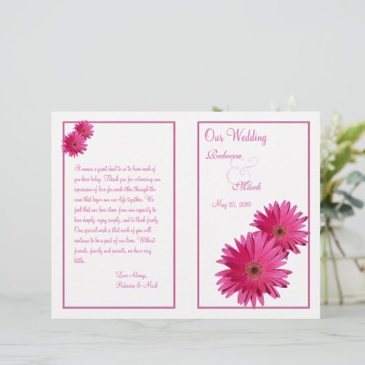 Pink Gerbera Daisy Blume Wedding Program (Stehend Vorderseite)