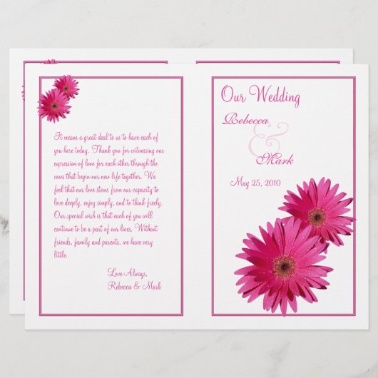 Pink Gerbera Daisy Blume Wedding Program (Vorne/Hinten)