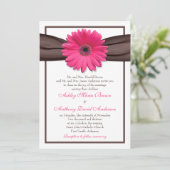Pink Gerbera Daisy Brown Ribbon Wedding Einladung (Stehend Vorderseite)