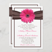 Pink Gerbera Daisy Brown Ribbon Wedding Einladung (Vorne/Hinten)