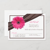 Pink Gerbera Daisy Brown Ribbon Wedding Repcard RSVP Karte (Vorne/Hinten)