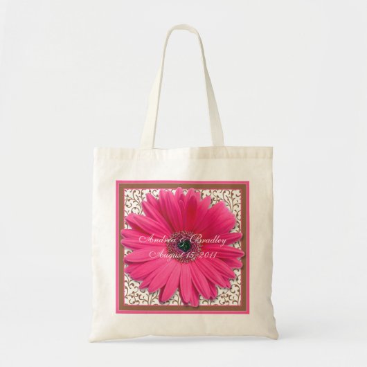 Pink Gerbera Daisy Brown Wedding Welcome Bag Tragetasche (Vorne)