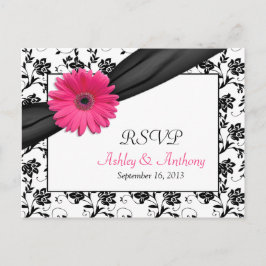 Pink Gerbera Daisy Damask Wedding UAWG Postcard Einladungspostkarte