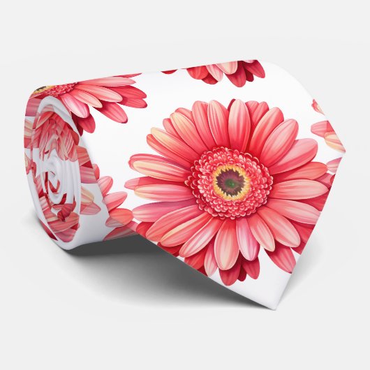 Pink Gerbera Daisy Floral Flower Faux Silk Krawatte (Gerollt)