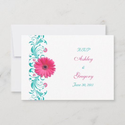 Pink Gerbera Daisy Floral Reply Card RSVP Karte (Vorderseite)
