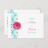 Pink Gerbera Daisy Floral Reply Card RSVP Karte (Vorne/Hinten)