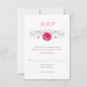Pink Gerbera Daisy Floral Reply Card RSVP Karte
