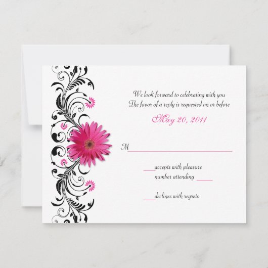 Pink Gerbera Daisy Floral UAWG Replik Card RSVP Karte (Rückseite)