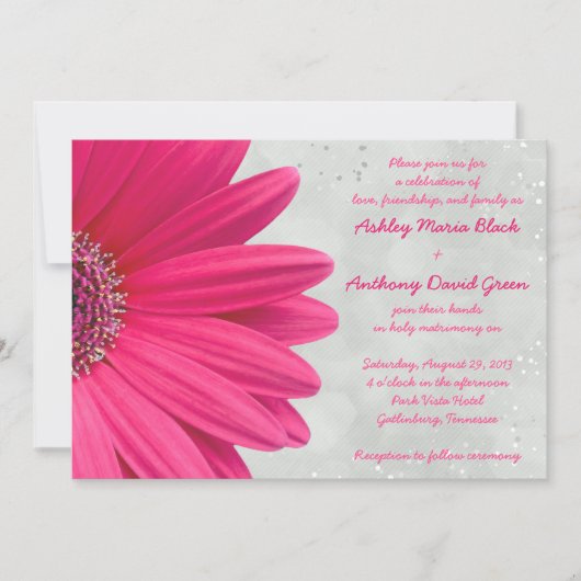 Pink Gerbera Daisy Gray Wedding Einladung (Vorderseite)