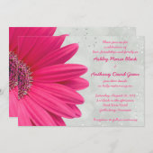 Pink Gerbera Daisy Gray Wedding Einladung (Vorne/Hinten)