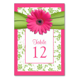 Pink Gerbera Daisy Green Damask Tischnummer Card
