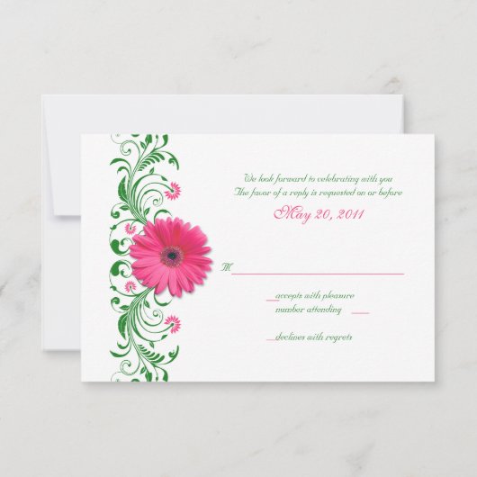 Pink Gerbera Daisy Green Floral Repcard RSVP Karte (Rückseite)