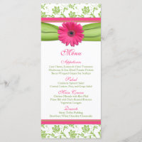 Pink Gerbera Daisy Green Floral Wedding Menu