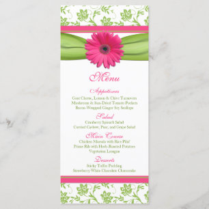 Pink Gerbera Daisy Green Floral Wedding Menu Menükarte