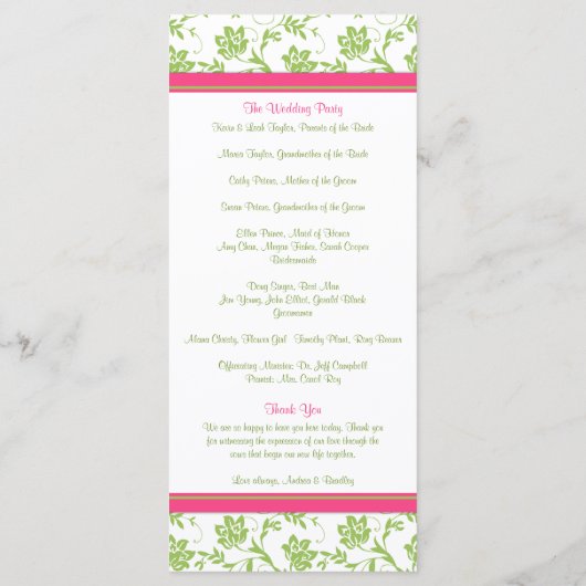 Pink Gerbera Daisy Green Floral Wedding Program Programm (Rückseite)
