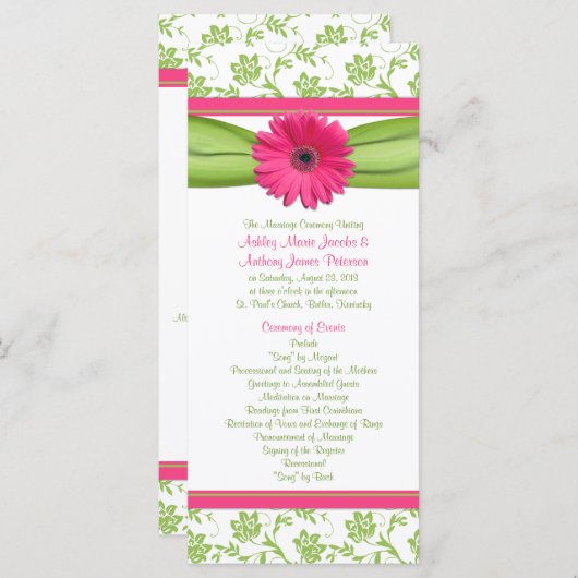 Pink Gerbera Daisy Green Floral Wedding Program Programm (Vorne/Hinten)