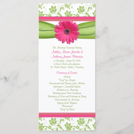 Pink Gerbera Daisy Green Floral Wedding Program Programm (Vorderseite)