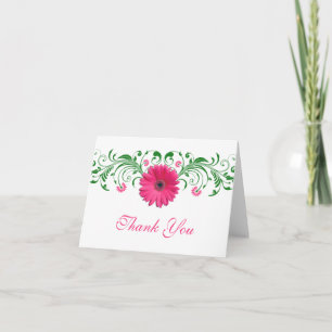 Pink Gerbera Daisy Green Floral Wedding Vielen Dan Dankeskarte