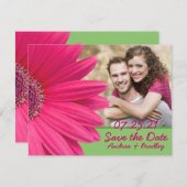 Pink Gerbera Daisy Green Foto Wedding Save The Date (Vorne/Hinten)