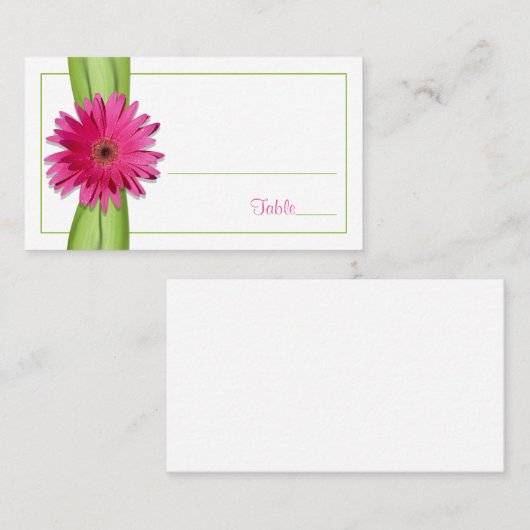 Pink Gerbera Daisy Green Ribbon Platzkarte (Vorne/Hinten)