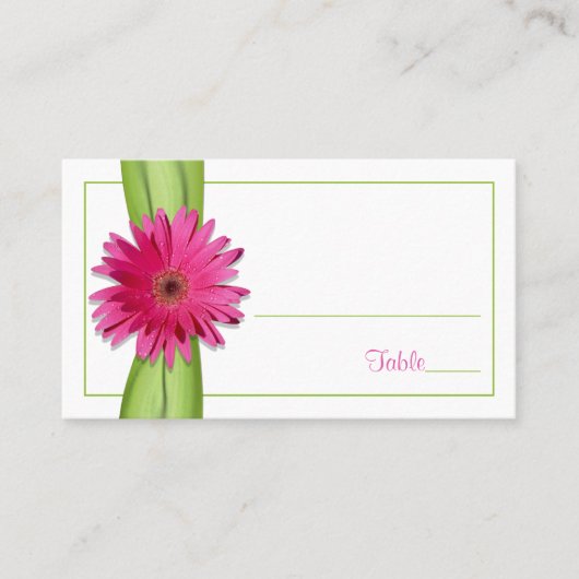 Pink Gerbera Daisy Green Ribbon Platzkarte (Vorderseite)