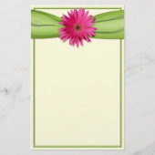 Pink Gerbera Daisy Green Ribbon Stationery Briefpapier (Vorderseite)