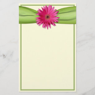 Pink Gerbera Daisy Green Ribbon Stationery Briefpapier