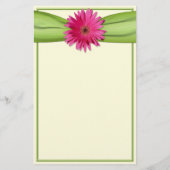 Pink Gerbera Daisy Green Ribbon Stationery Briefpapier (Rückseite)
