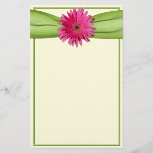 Pink Gerbera Daisy Green Ribbon Stationery Briefpapier (Rückseite)