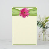 Pink Gerbera Daisy Green Ribbon Stationery Briefpapier (Stehend Vorderseite)
