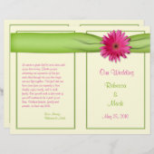 Pink Gerbera Daisy Green Ribbon Wedding Program (Vorne/Hinten)