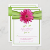 Pink Gerbera Daisy Green Ribbon Wedding RSVP (Vorne/Hinten)