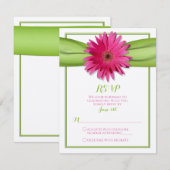 Pink Gerbera Daisy Green Ribbon Wedding RSVP Karte (Vorne/Hinten)