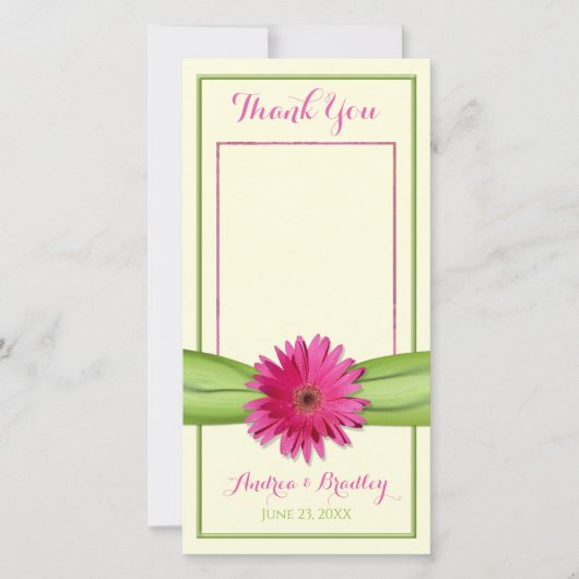 Pink Gerbera Daisy Green Ribbon Wedding Vielen Dan Dankeskarte (Vorderseite)