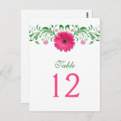 Pink Gerbera Daisy Green Tischnummer Card (Vorne/Hinten)