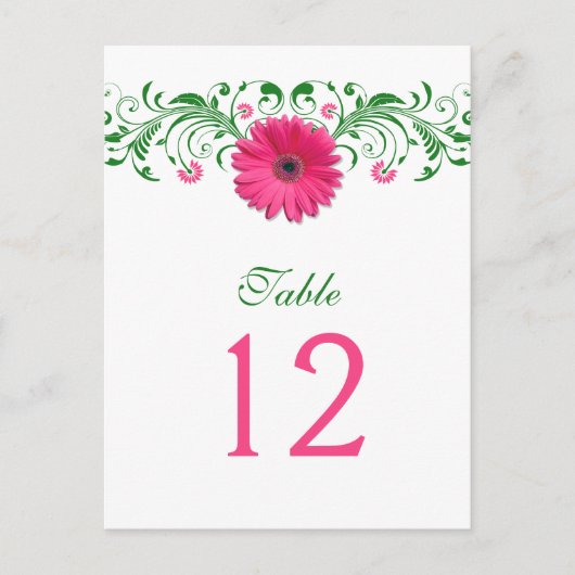 Pink Gerbera Daisy Green Tischnummer Card (Vorderseite)